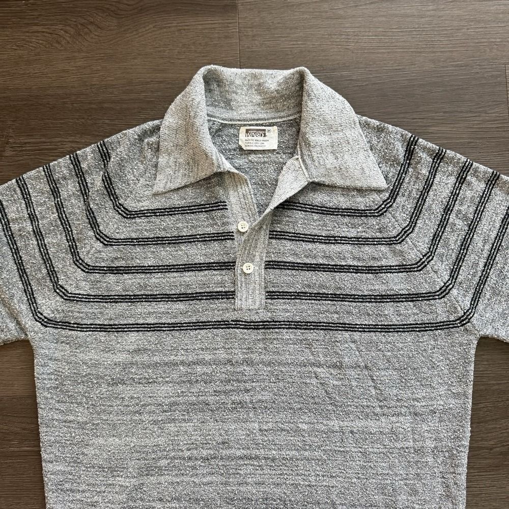 Vintage 70s Montgomery Ward Textured Knit Polo Shirt Grunge Surf Stripe M